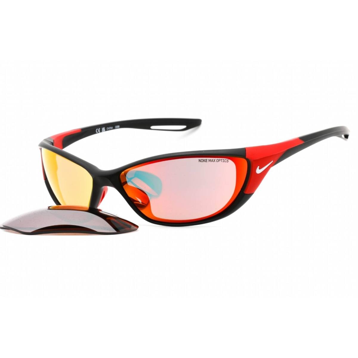 Nike Men`s Sunglasses Matte Black Acetate Wraparound Nike Zone M DZ7358 011 - Frame: Matte Black, Lens: Red Mirrored/Road