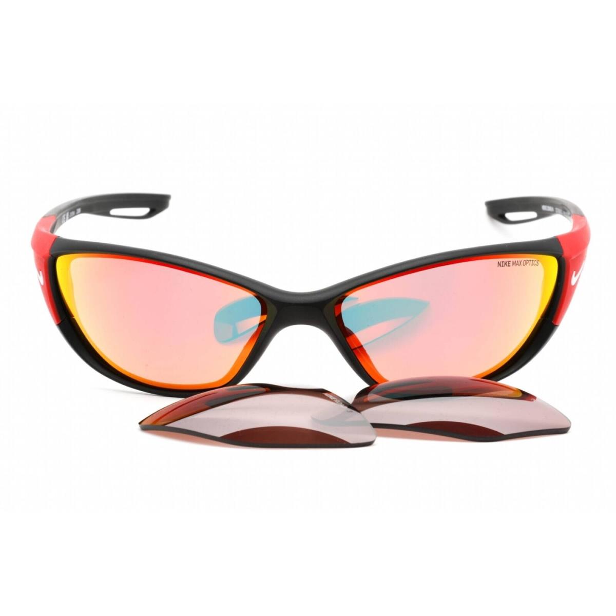 Nike Men`s Sunglasses Matte Black Acetate Wraparound Nike Zone M DZ7358 011 - Frame: Matte Black, Lens: Red Mirrored/Road