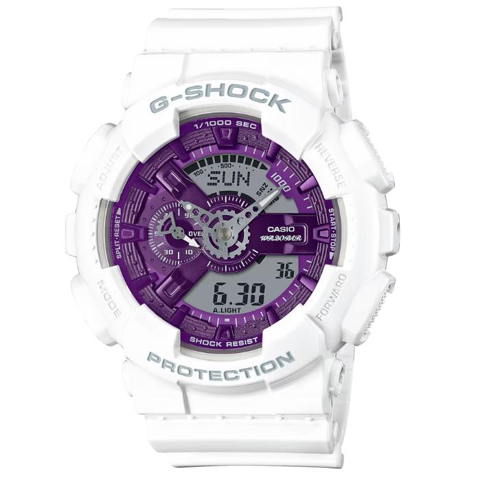 Casio G-shock Analog-digital 110 Series Purple Dial Men`s Watch GA110WS-7A - Dial: Purple, Band: White, Bezel: White