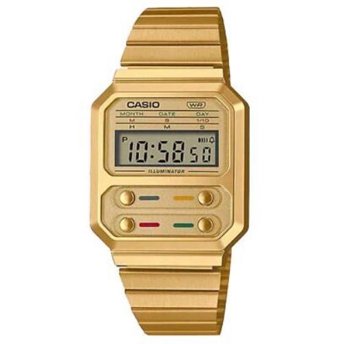 Casio Digital Gold A100WEG-9AVT Unisex Wristwatch Vintage Style