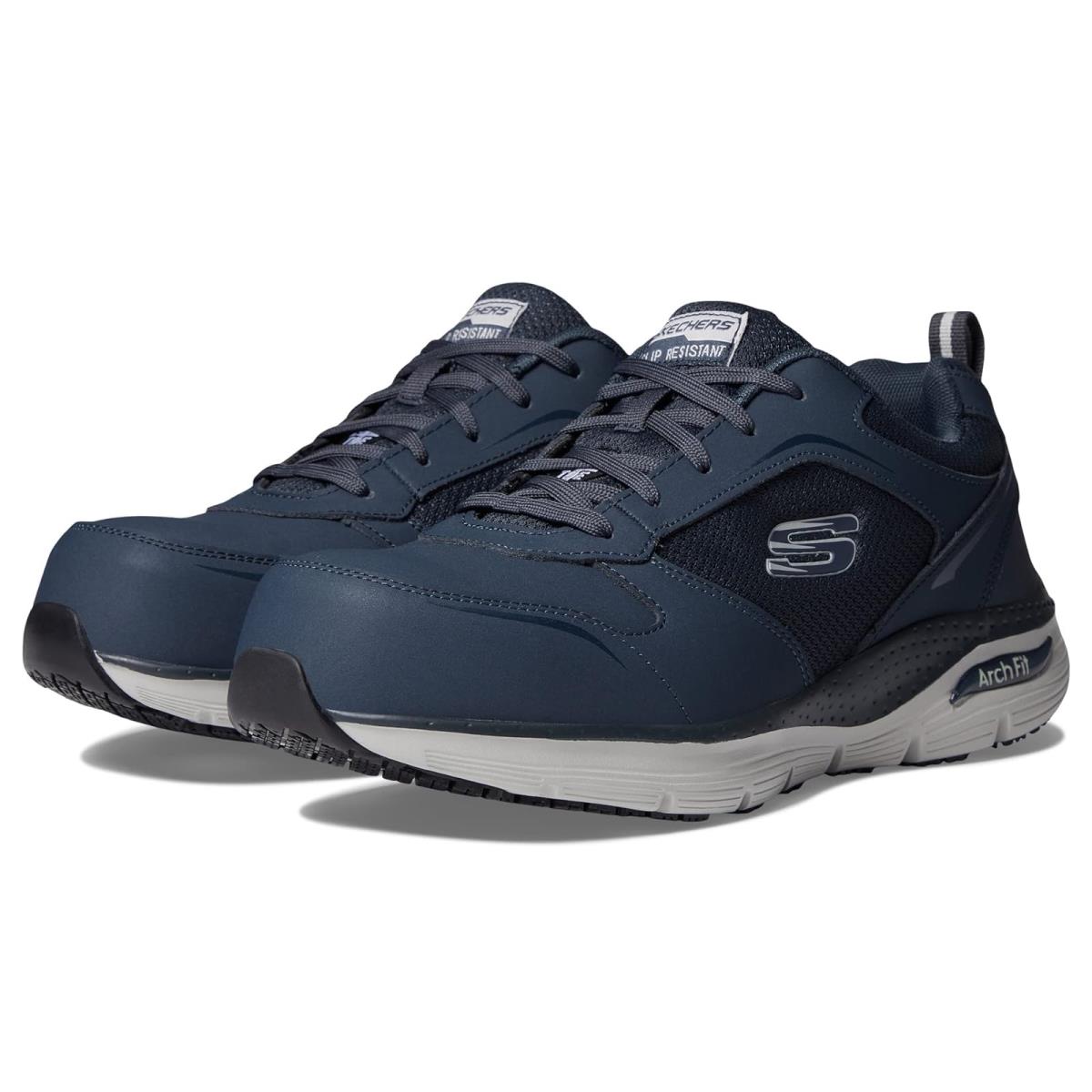 Man`s Sneakers Athletic Shoes Skechers Work Arch Fit SR Comp Toe Navy/Gray