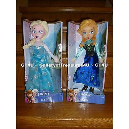Disney Princess Frozen Elsa Anna 14 - 16 Plush 2 Dolls Stuffed Cloth Medium