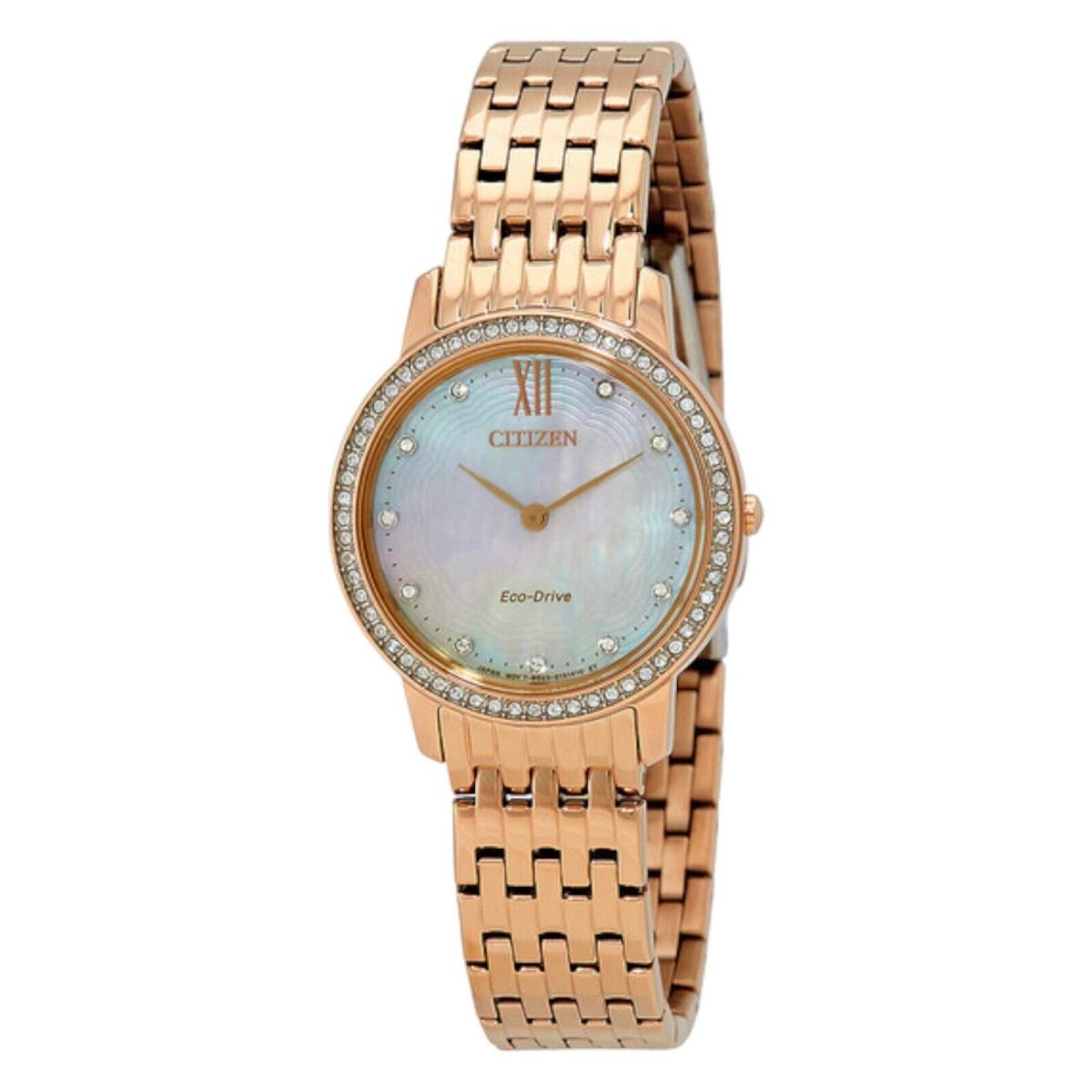 Citizen Silhouette Crystal EX1483-50D Mother of Pearl Dial Ladies Watch - Dial: White Mother of Pearl, Band: Rose Gold, Bezel: Rose Gold