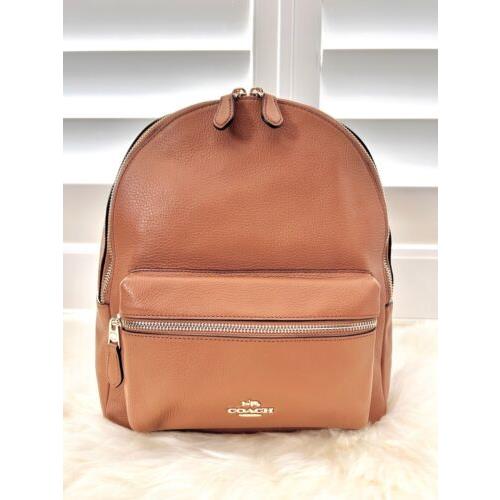 Coach Medium Charlie Pebble Leather Backpack F30550 Saddle Brown