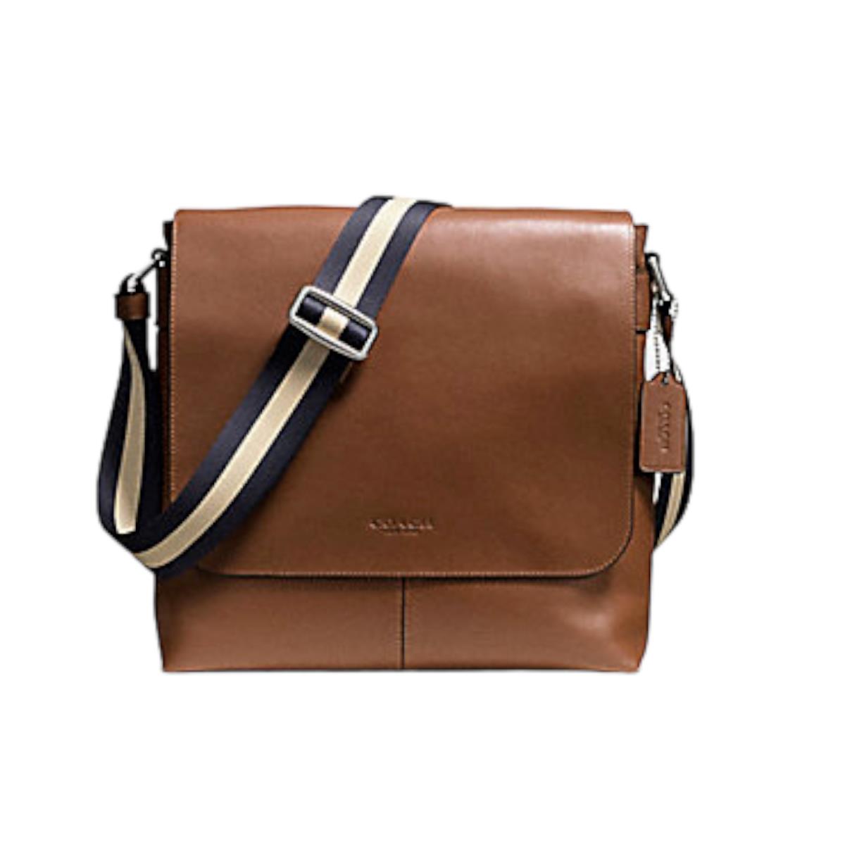 Coach Charles Leather Messenger Bag Shoulder Crossbody Bag Unisex F72362 - Handle/Strap: Black, Hardware: Silver, Exterior: Brown