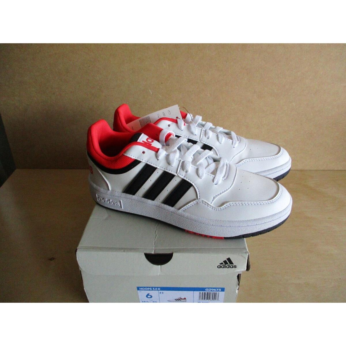 Adidas Hoops 3.0 K White Black Red Basketball Shoes Size 6
