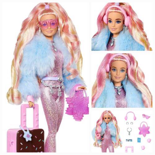 Travel Barbie Doll Snow Fashion Barbie Extra Fly Hat Blonde Pink Hair