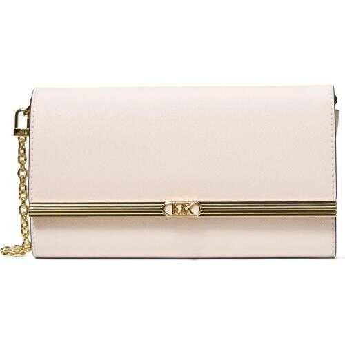Michael Kors Women Clutch Leather Bag Mona-lg Detachable Gold Chain Strap Cream