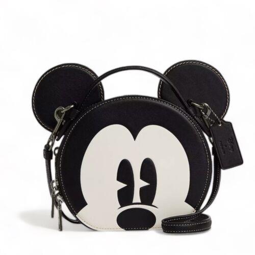 Coach X Disney Mickey Mouse Ear Face Black Leather Crossbody Bag CM840