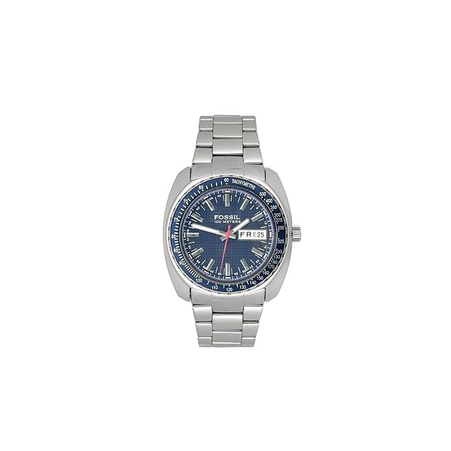 Fossil Men`s AM3888 Features a Navy Top Ring with Tachymeter Print Luminous Hand