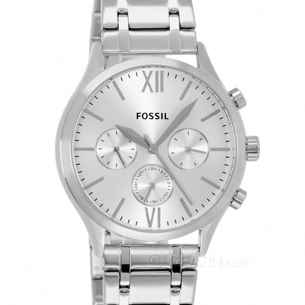 Fossil Fenmore Mens Multifunction Watch Silver Dial Date Stainless Steel Band