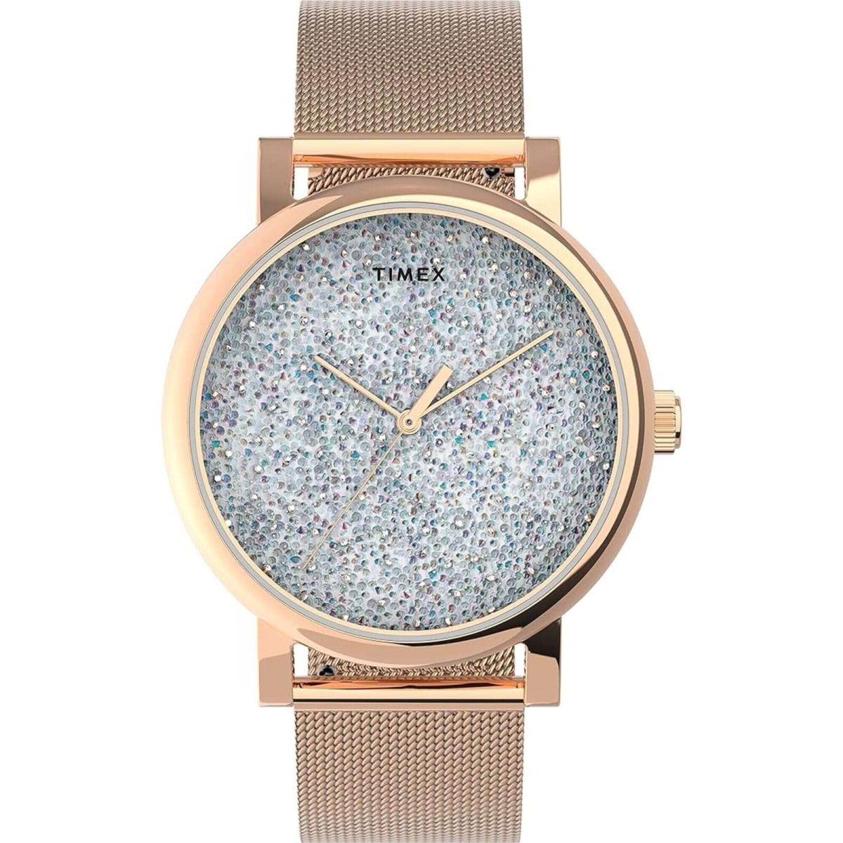 Timex Women`s Watch Crystal Opulence Rose Gold Steel Mesh Bracelet TW2V31200VQ