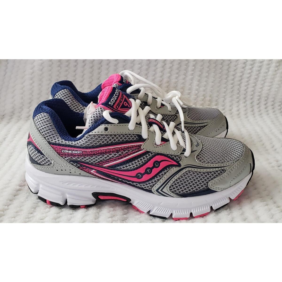 Saucony cohesion9 Woman s Running Shoe Size 6 s15262-35 Silver/navy/pink