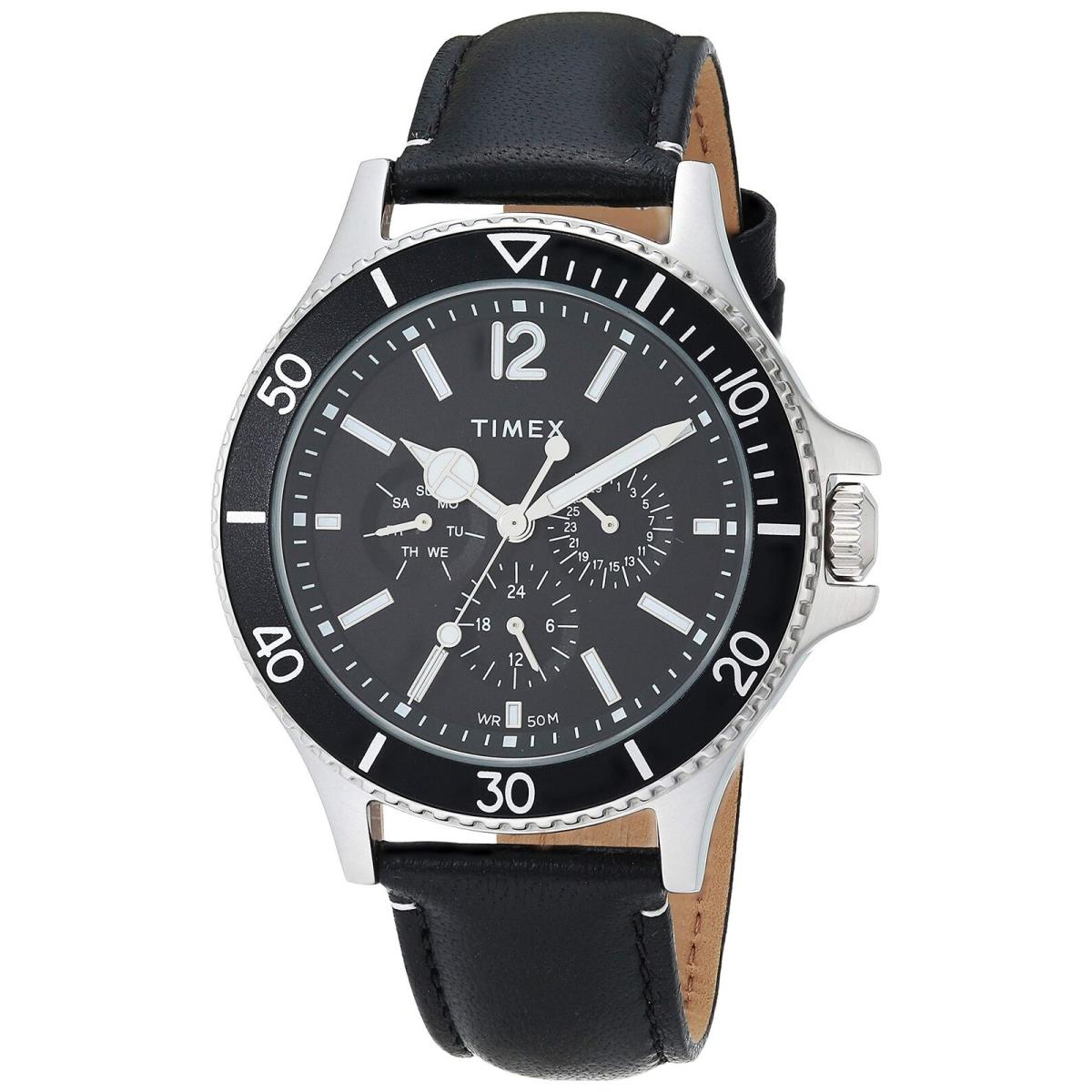 Timex TW2U12900 Men`s Watch Black Leather Band Quartz Analog