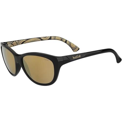 Bolle Greta Shiny Black Gold Polar AG14 Brown Gold Mirror Sunglasses