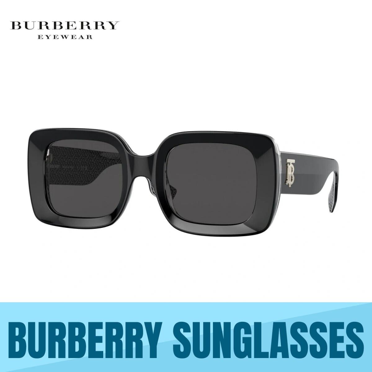 Burberry BE4327 Delilah 397787 Black Print TB Crystal-dark Grey Sunglasses 51MM