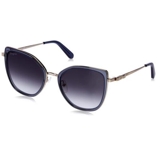 Salvatore Ferragamo SF 293S 743 Crystal Blue Gold Sunglasses W/grey Lenses