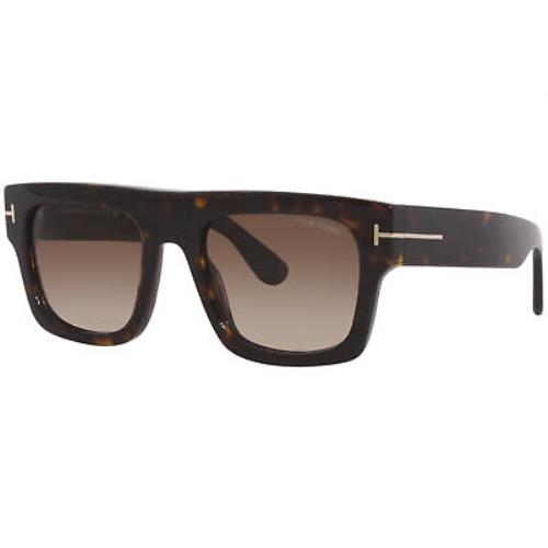 Tom Ford Fausto TF711 52F Sunglasses Men`s Shiny Dark Havana/brown Gradient 53mm - Frame: Brown, Lens: Brown