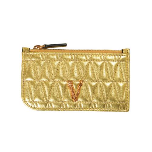 Versace Women`s Gold Quilted Textured Leather Card Case Keycha