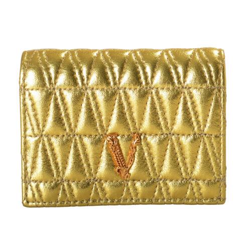 Versace Women`s Gold Quilted Leather V-logo Wallet