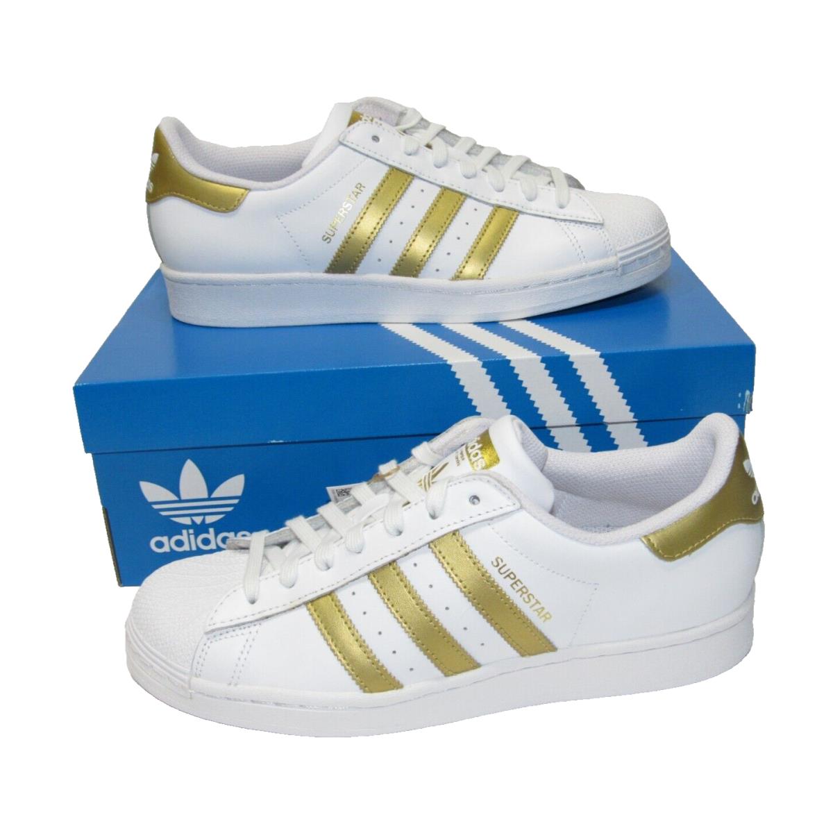 Adidas Superstar White/gold Leather Athletic Training Shoes FX7483 Womens sz 8.5
