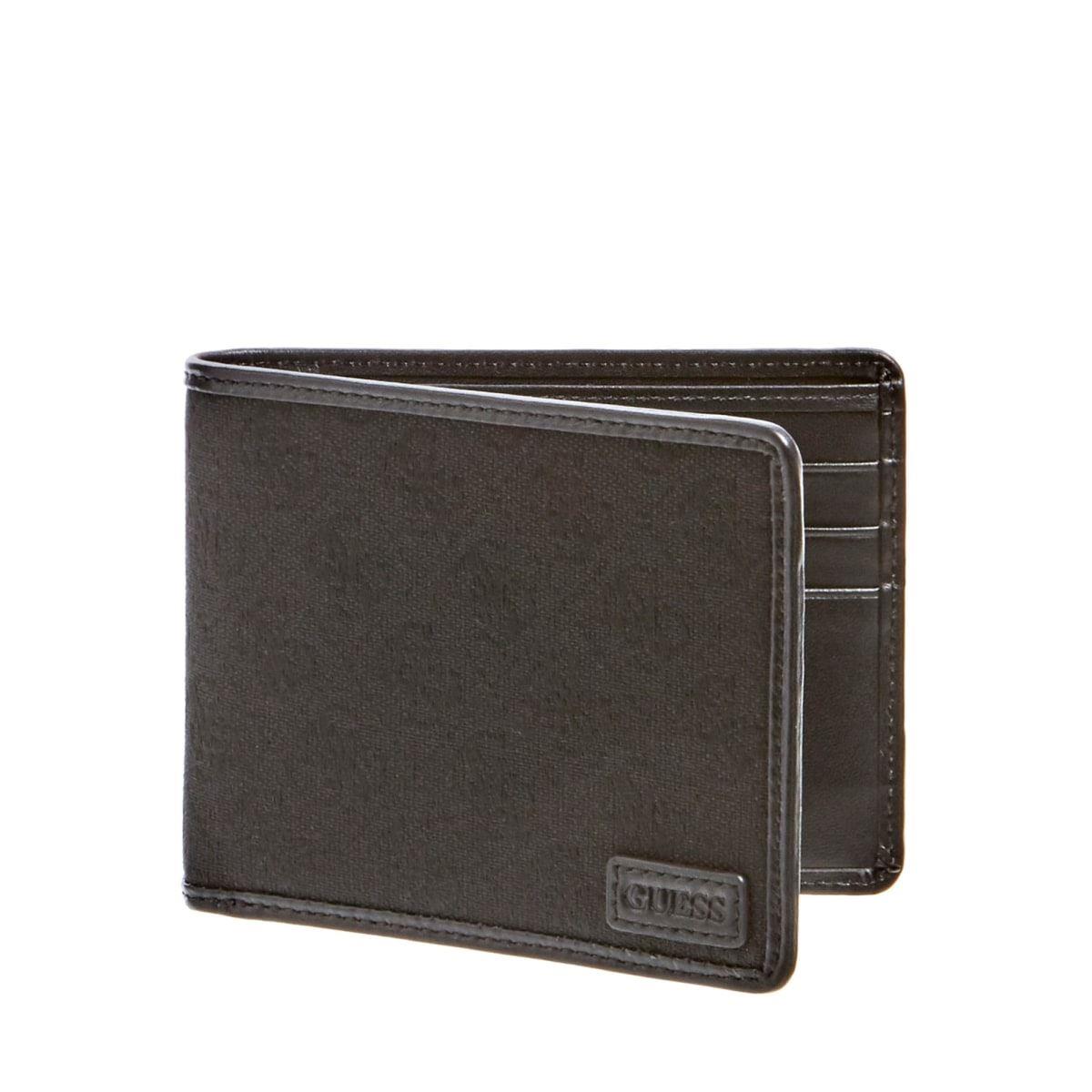 Guess Dan Logo Mens Flat Billfold Leather In Black BROWN