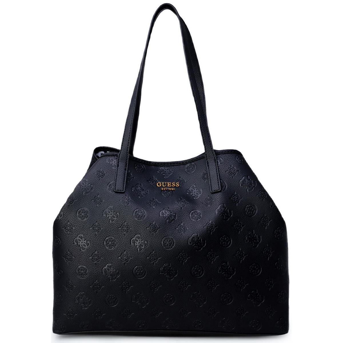 Guess Vikky Large Womens Shopping Tote Bags In Black