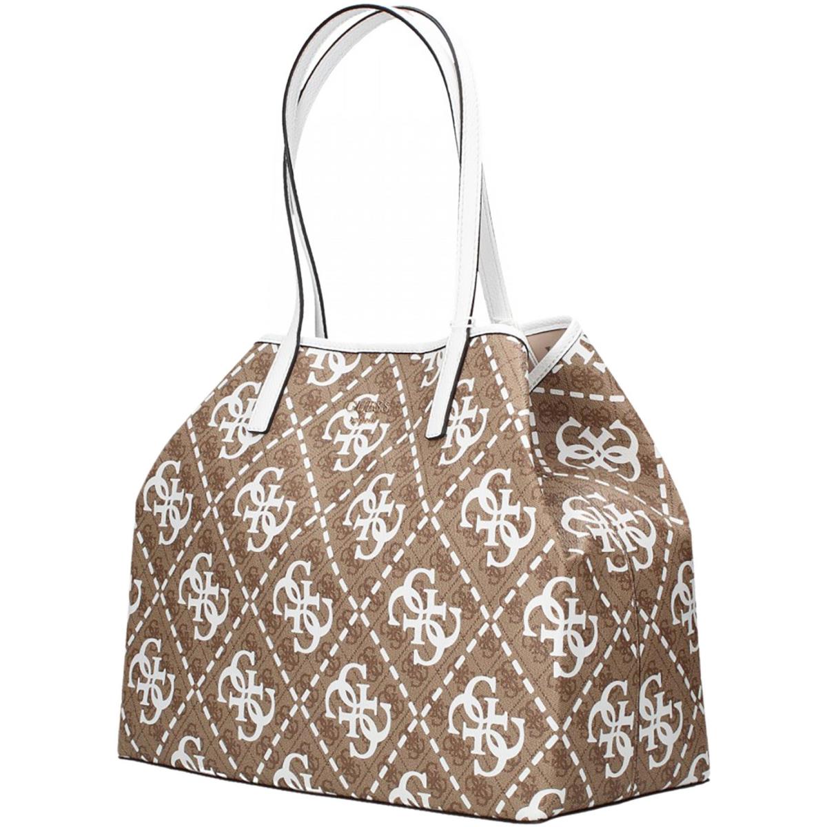 Guess Vikky 4G Logo Shopper Hand Bag In Latte For Women - Exterior: Latte