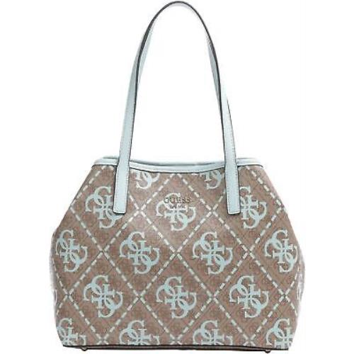 Guess Vikky Large Tote Hand Bag In Brown Blue