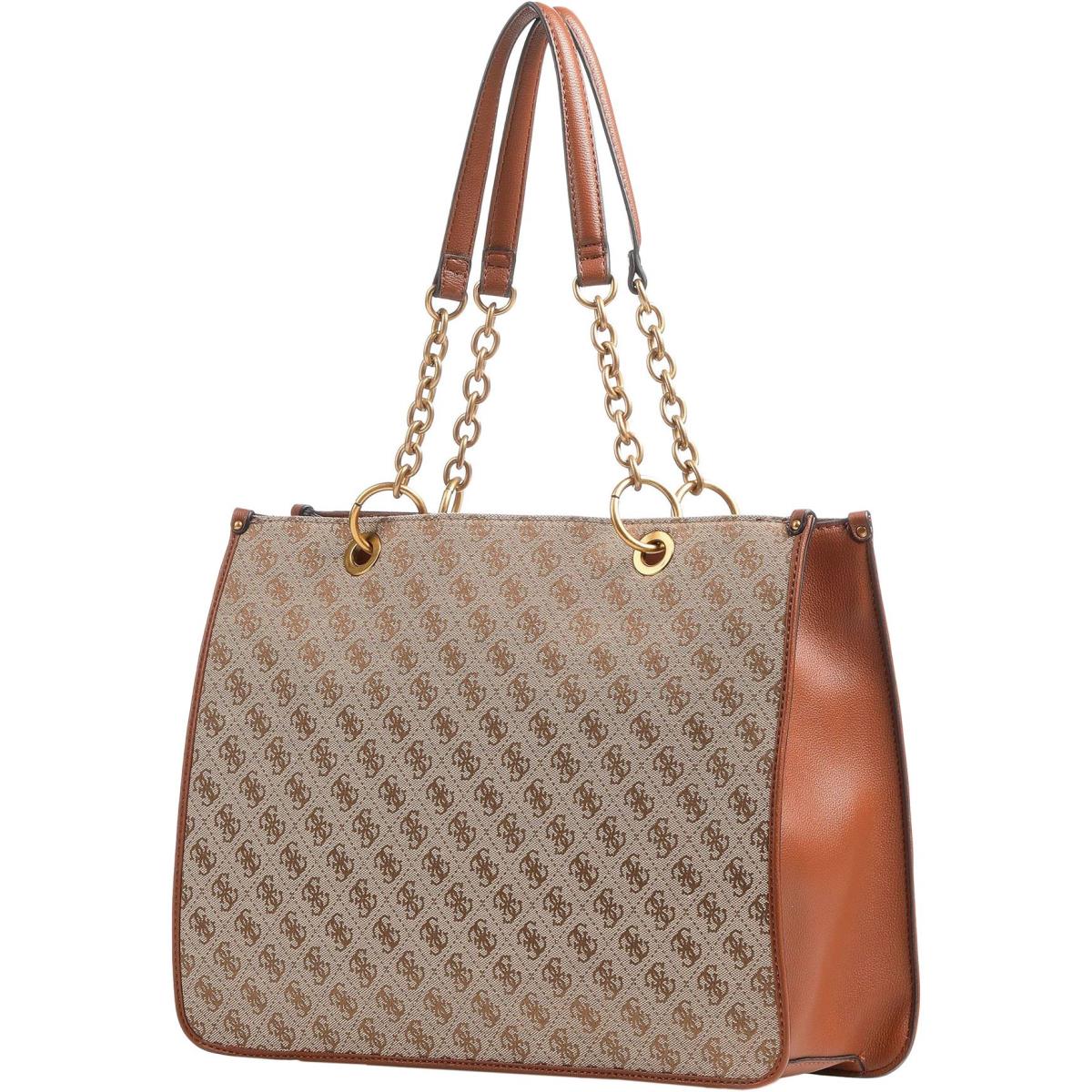 Guess Aviana 4G Logo Womens Shopper Tote Bag In Latte Cognac