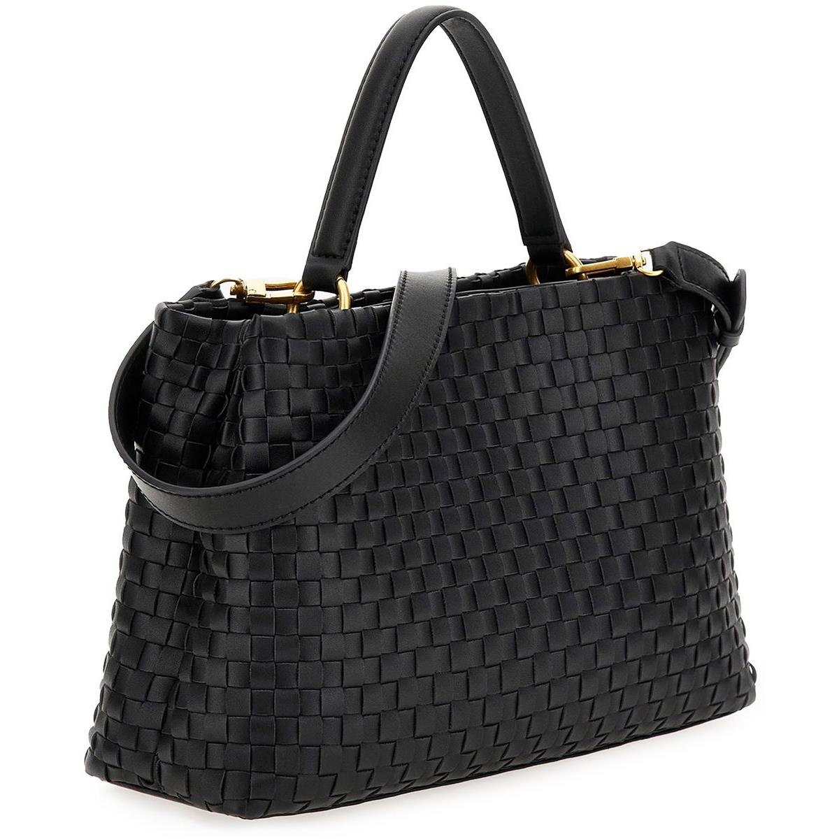 Guess Lisbet 2 Compartment Woven Hand Bag In Black