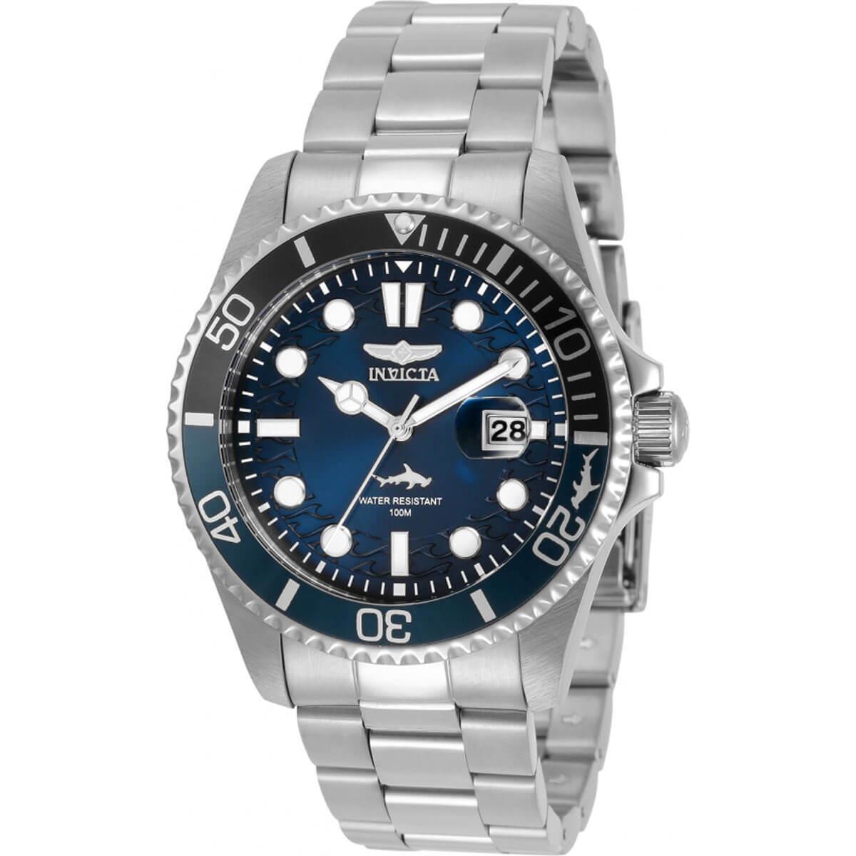 Invicta Men`s Watch Pro Diver Blue Dial Silver Tone Bracelet 30807