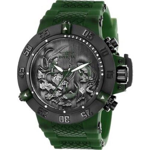 Invicta Men`s Subaqua 50mm Quartz Watch IN-26563 - Dial: Silver, Band: Green, Other Dial: Black and Green