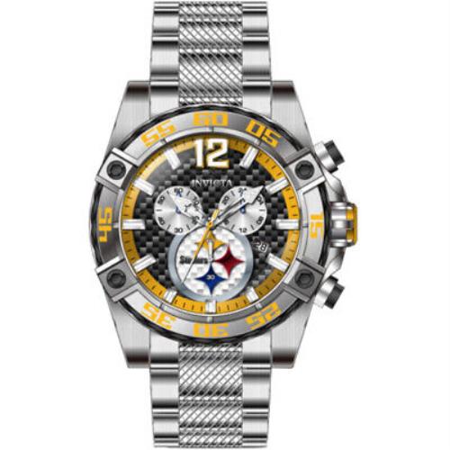 Invicta Nfl Pittsburgh Steelers Chronograph Gmt Quartz Black Dial Men`s Watch