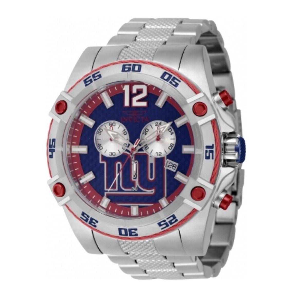 Invicta Nfl York Giants 52mm Red Blue Chronograph Quartz Men`s Steel Watch