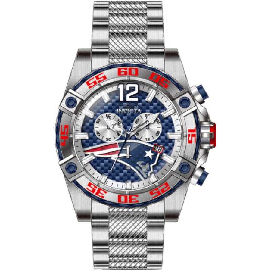 Invicta Nfl England Patriots Chronograph Gmt Quartz Blue Dial Men`s Watch