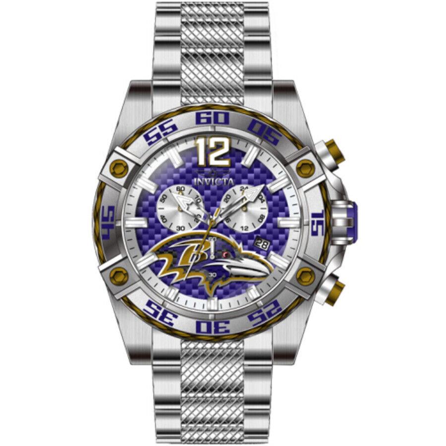 Invicta Nfl Baltimore Ravens Chronograph Gmt Quartz Purple Dial Men`s Watch