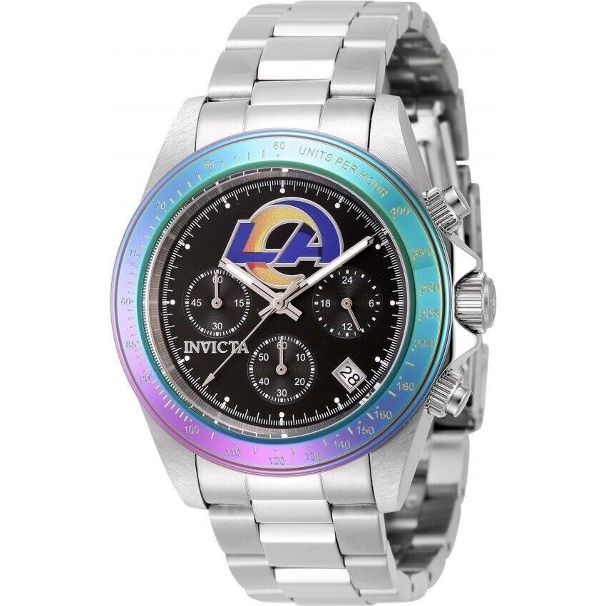 Invicta Nfl Los Angeles Rams Black Dial Chronograph Men`s Stainless Steel Watch