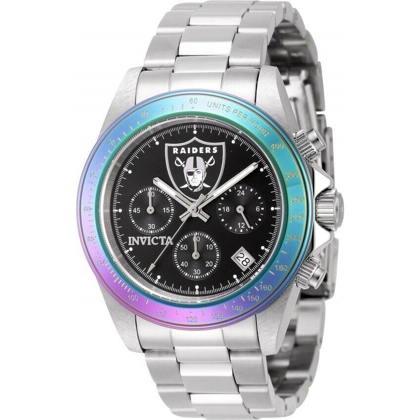 Invicta Nfl Las Vegas Raiders Black Dial Chronograph Men`s Stainless Steel Watch