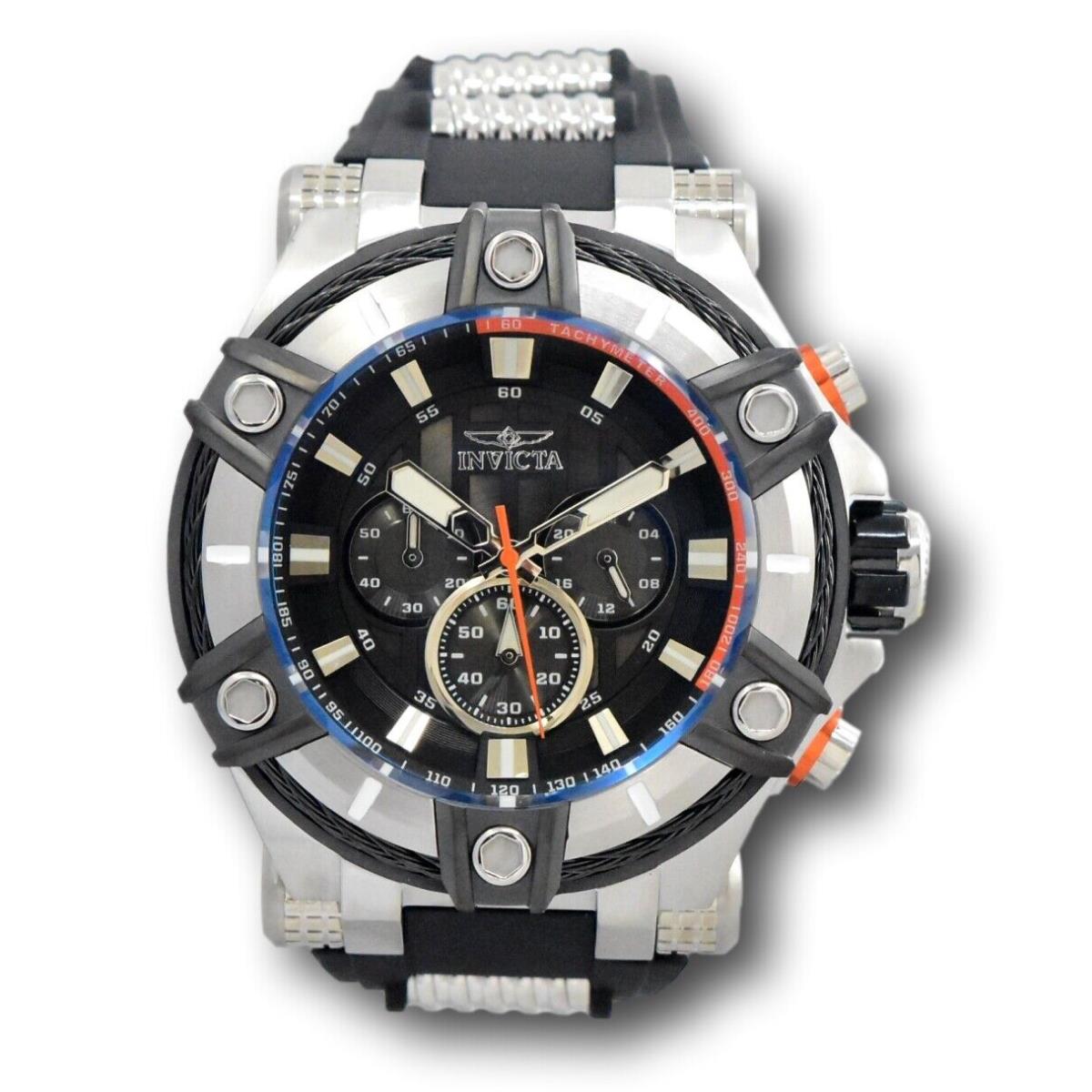 Invicta Bolt Cable Men`s 52mm Black and Silver Chronograph Watch 35547 - Dial: Black, Silver, Band: Black, Bezel: Black, Silver