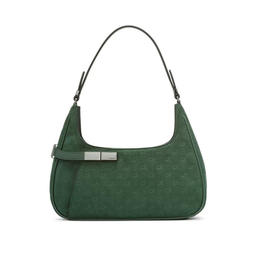 Calvin Klein Women`s Jade Signature Embossed Top Zipper Shoulder Bag Green