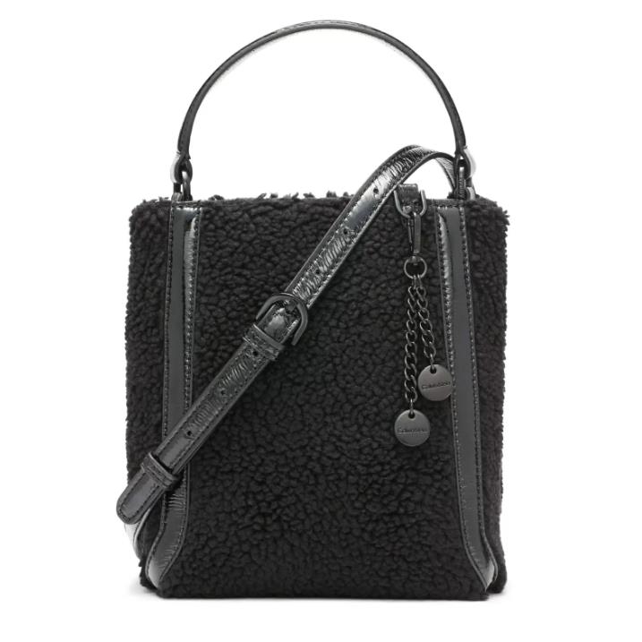 Calvin Klein Astatine Sherpa Triple Compartment Mini Hobo Bag Black Crossbody