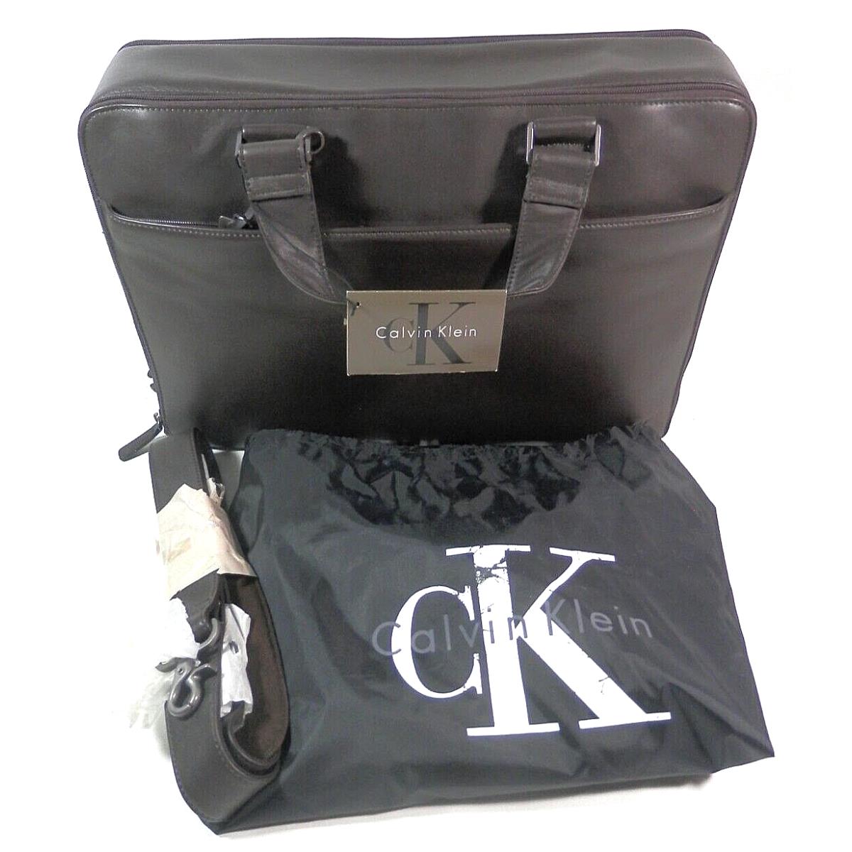 Calvin Klein Brown Leather Expand Flap Shoulder Bag Laptop Briefcase