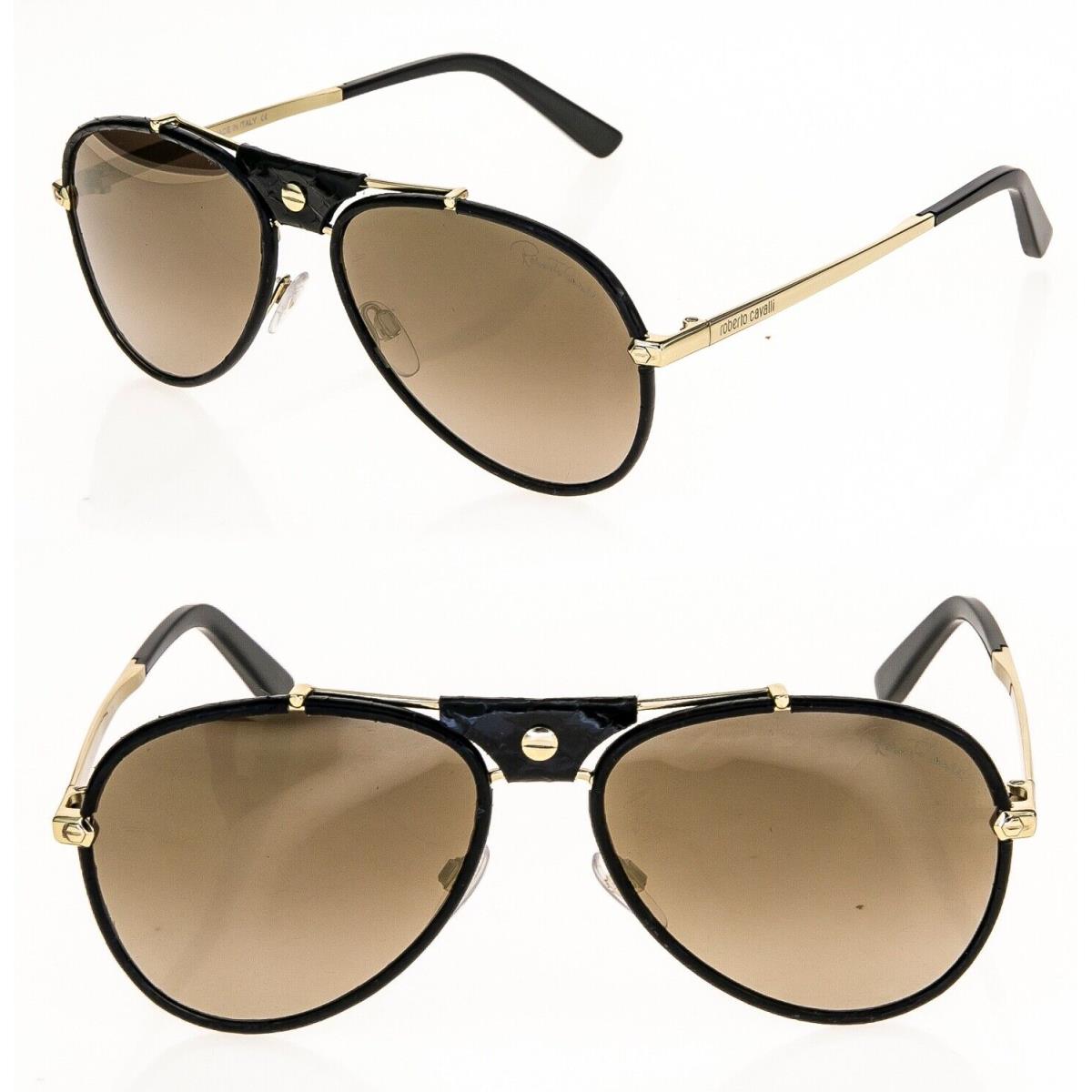 Roberto Cavalli Cerreto RC1042S Gold Black Leather Metal Aviator Sunglasses 1042