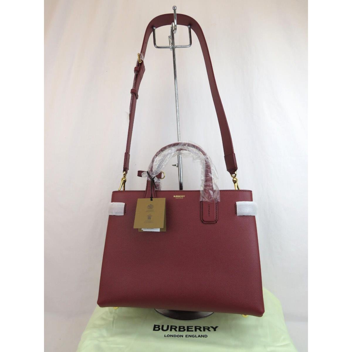 Burberry MD Banner Crimson Leather Check Canvas Shoulder Medium Tote Bag