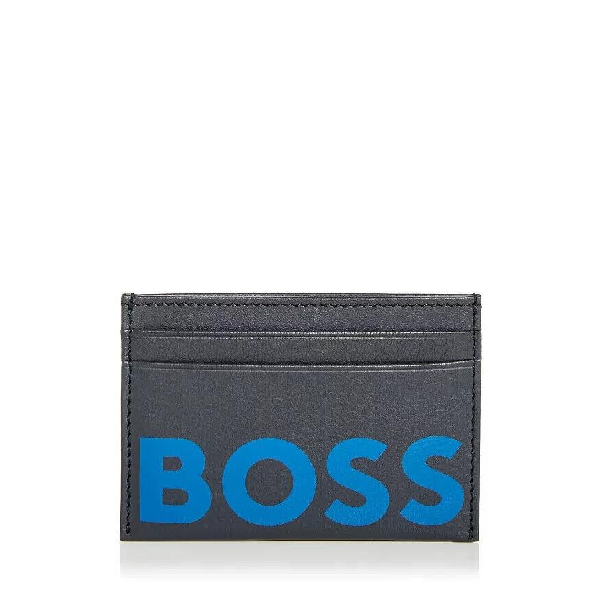 Boss Hugo Boss L10042 Mens Dark Grey Big Logo Leather Card Case - Gray