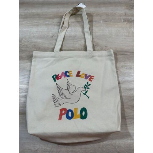 Polo Ralph Lauren Womens Bag Canvas Tote Multicolor Peace Love Polo