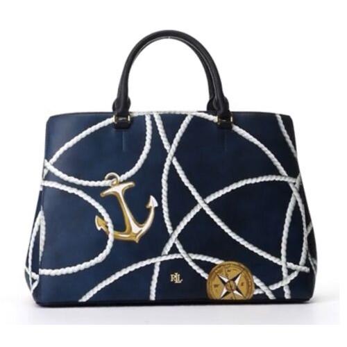 Ralph Lauren Crosshatch Leather Large Hanna Satchels Nautical Rope Print