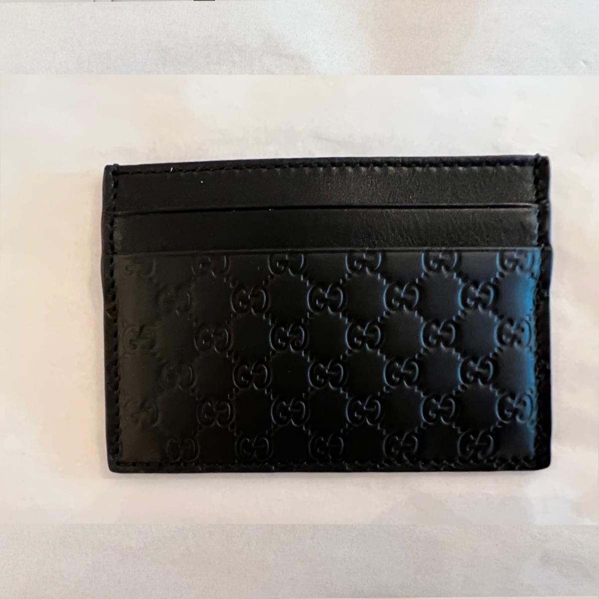 Gucci GG Micro Card Holder Sleek Black Leather Style Wallet Card Case Italy