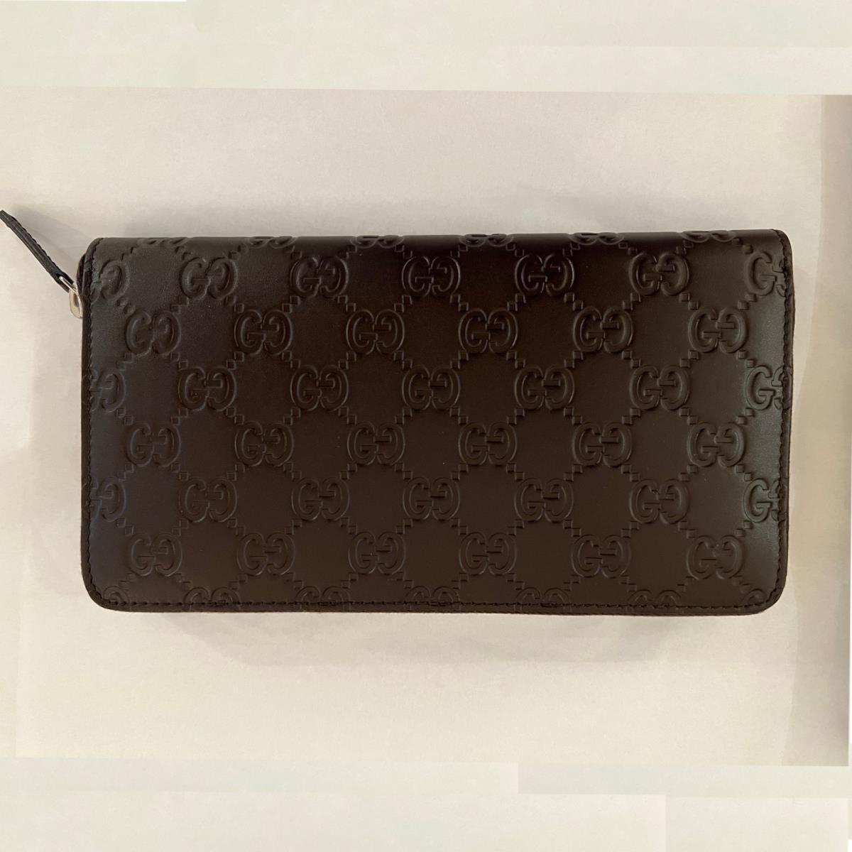 Gucci GG Large Dark Chocolate Brown Leather Zip Around Wallet Long Bifold